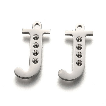 304 Stainless Steel Letter Pendant Rhinestone Settings, Letter.J, 16x7.5x1.5mm, Hole: 1.2mm, Fit of: 1.6mm rhinestone