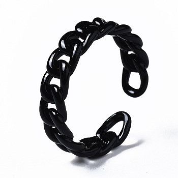 Spray Painted Brass Cuff Rings, Open Rings, Curb Chain, Black, US Size 9, Inner Diameter: 19mm