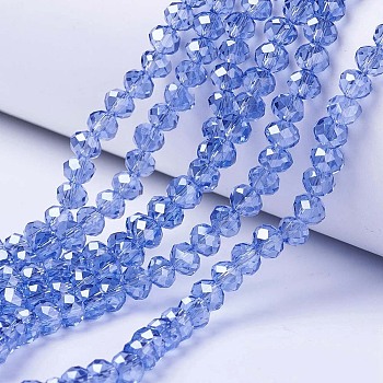 Electroplate Glass Beads Strands, Pearl Luster Plated, Faceted, Rondelle, Royal Blue, 2.9~3.3x2mm, Hole: 0.8mm, about 145~150pcs/strand, 34~35cm