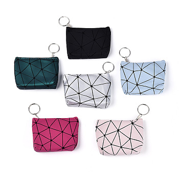 Triangle Pattern PU Leather Wallets, Change Purse, Rectangle with Zipper & Iron Key Rings, Platinum, Mixed Color, 85~87x105~113x25~28mm