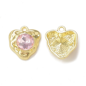 Rack Plating Alloy Glass Pendants, Golden, Heart Charms, Pearl Pink, 17.5x15.5x5.5mm, Hole: 1.8mm
