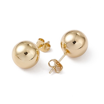 Rack Plating Brass Round Ball Stud Earrings for Women, Lead Free & Cadmium Free, Real 18K Gold Plated, 23.5x12mm, Pin: 0.7mm