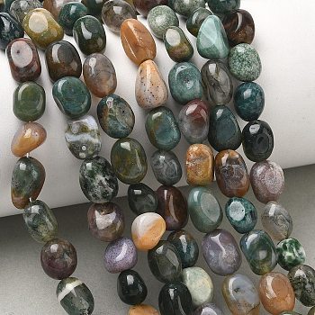 Natural Indian Agate Beads Strands, Tumbled Stone, Nuggets, 6~13x5~8x4~8mm, Hole: 0.7mm, about 17~22pcs/strand, 6.89~7.09 inch(17.5~18cm)