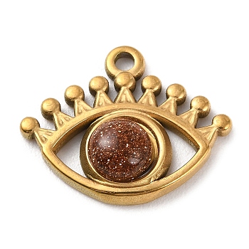 Synthetic Goldstone Eye Pendants, Golden Plated 304 Stainless Steel Eye Charms, 16.5x20x5mm, Hole: 1.6mm