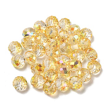 Electroplate Glass Beads, Faceted, Rondelle, Gold, 8x6mm, Hole: 1.6mm, 100pcs/bag