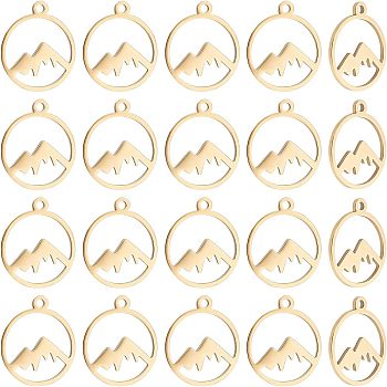 201 Stainless Steel Laser Cut Pendants, Mountain, Golden, 17x14.5x1mm, Hole: 1.5mm, 20pcs/box