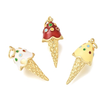 Brass Emanel Pendants, Ice Cream Charms, Cadmium Free & Lead Free, Rack Plating, Long-Lasting Plated, Real 18K Gold Plated, with Jump Ring, Mixed Color, 23x10mm, Hole: 3.5mm