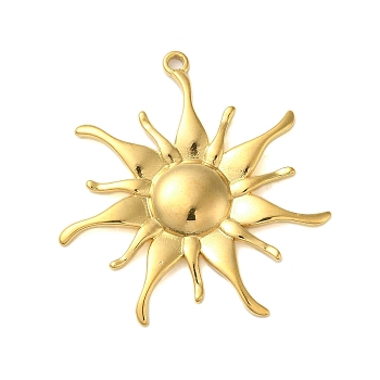 304 Stainless Steel Pendants, Sun Charm, Real 18K Gold Plated, 35.5x23.5x5.5mm, Hole: 2.5mm