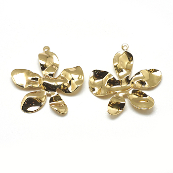 Brass Wavy Pendants, Flower, Real 18K Gold Plated, 33.5x32x1mm, Hole: 1mm