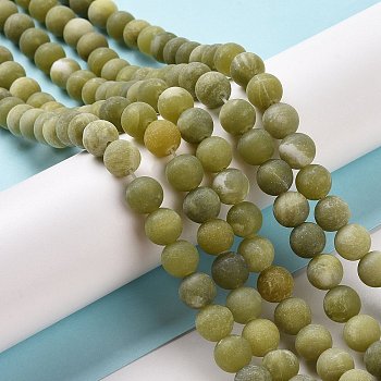 Round Frosted Natural TaiWan Jade Bead Strands, 8mm, Hole: 1mm, about 46pcs/strand, 15 inch