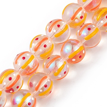 Handmade Lampwork Beads Strands, wiuth Enamel, Round, Orange, 12~2.5mm, Hole: 1.2mm, about 30pcs/strand, 13.58 inch(34.5cm)