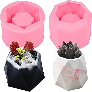 Olycraft Food Grade DIY Silicone Flowerpot Molds, Fondant Molds, Baking Molds, Chocolate, Candy, Biscuits, UV Resin & Epoxy Resin Jewelry Making, Octagon, Pink, 87x87x43mm, Inner Size: 65x65mm,  85x73mm, Inner Size: 65x73mm, 2pcs/set