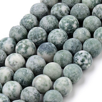 Natural Green Spot Jasper Round Bead Strands, Frosted Style, Round, 10~10.5mm, Hole: 1.2mm, about 37~40pcs/strand, 14.9~15.1 inch(38~38.5cm)