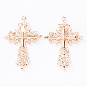 Hollow Alloy Big Pendants, Cadmium Free & Lead Free, Cross, Light Gold, 42.5x63x4mm