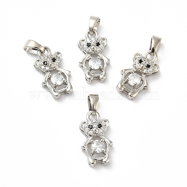 Platinum Clear Bear Brass+Cubic Zirconia Pendants