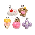 Opaque Resin Pendants, Mixed Shapes Charms, with Platinum Iron Loop, Mixed Color, 15~19x11~16x5.5~7.5mm, Hole: 2mm(RESI-B047-10)