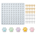 DIY Pendant Kits, including 1Pc Cat Paw Print Cabochon Silicone Molds, Resin Casting Molds, 200Pcs 2 Colors Iron Screw Eye Pin Peg Bails, White, Mold: 145x153x7.5mm, Inner Diameter: 11x12mm, Peg Bails: 8x4x1mm, Hole: 1.8mm(DIY-CJ0002-21)