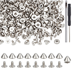 100Pcs Alloy Rivets, Cone, For Purse, Bags, Boots, Leather Crafts Decoration, 1Pc Leather Punch Leathercraft Hole Craft, 1Pc Iron Screwdriver, Platinum, 8.5x6mm, Hole: 2.5mm(FIND-OC0013-89P)