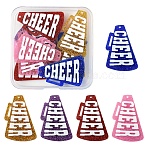 10Pcs 5 Colors Printed Acrylic Pendants, with Glitter Powder, Trumpet with Word CHEER, Mixed Color, 40x27x2.5mm, Hole: 1.5mm, 2pcs/color(OACR-FS0002-19)