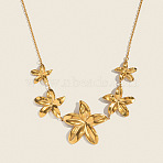 European 304 Stainless Steel 5 Floral Flower Pendant Bib Necklaces for Women, Real 18K Gold Plated, 15.55 inch(39.5cm)(ND3546)