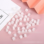 Transparent Acrylic Enamel Beads, Cube with White Letter, White, 7x7x7mm, Hole: 3.8mm, about 400pc/100g(X1-TACR-TAC0002-01)