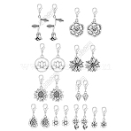 20Pcs 10 Styles Flower Alloy Pendant Decorations, with Lobster Claw Clasps, Antique Silver & Platinum, 27~46mm, 2pcs/style(HJEW-JM03416)