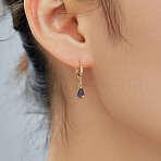 Fashionable Couple Waterdrop Sparkling 925 Sterling Silver Cubic Zirconia Dangle Hoop Earrings for Daily Wear and Parties, Golden, Purple, 22x5mm(CU5155-2)