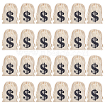 Black Dollar Sign Printed Cotton Cloth Drawstring Bgas, Rectangle, Antique White, 16x11x0.1cm(ABAG-WH0083-012)