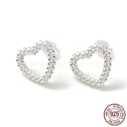 Heart 925 Sterling Silver Stud Earrings for Women, Silver, 11.5x13mm(EJEW-G372-02S)