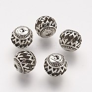 Tibetan Style Alloy Beads, Round, Antique Silver, 10x9.5mm, Hole: 2mm(PALLOY-F149-20AS)
