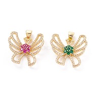 Brass Micro Pave Cubic Zirconia Pendants, Long-Lasting Plated, Butterfly, Mixed Color, 21x21.5x6mm, Hole: 4.4x3.2mm(ZIRC-A019-01G)