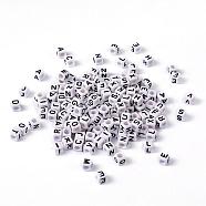Mixed Letters White Letter Acrylic Cube Beads, Horizontal Hole, about 6mm wide, 6mm long, 6mm high, Hole: about 3.2mm, about 300pcs/50g(X-PL37C9308)
