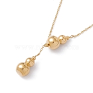 Gourd Pendant Lariat Necklace, Ion Plating(IP) 304 Stainless Steel Jewelry for Women, Golden, 8.54~17.76 inch(21.7~45.1cm)(NJEW-G074-42G)