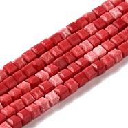 Natural Agate Beads Strands, Dyed, Cube, Crimson, 3x3x3mm, Hole: 1mm, about 228pcs/strand, 15.08''(38.3cm)(G-M422-A01-03C)