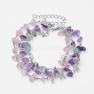 Natural Gemstone Beaded Multi-strand Bracelets, with 304 Stainless Steel Finding, Platinum, 7-1/2 inch(193mm)(BJEW-JB02685)