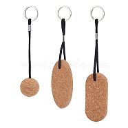 3Pcs 3 Style Creative Environmental Protection Cork Keychains, with Iron Ring, for DIY Bag Decoration Pendant Key Chain, Round & Oval & Rectangle, Mixed Color, 16.3~20.5cm, 1pc/style(KEYC-NB0001-69)