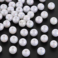 Opaque Acrylic Beads, AB Color Plated, Round, White, 6x5mm, Hole: 1.8mm, about 4400pcs/500g(MACR-S370-D6mm-01)