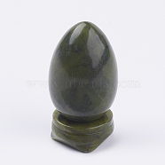 Natural Xinyi Jade/Chinese Southern Jade Display Decorations, with Base, Egg Shape Stone, 56mm, Egg: 47x30mm(DJEW-G018-06)