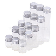 Glass Bottles, with Screw Aluminum Cap and Silicone Stopper, Empty Jar, Platinum, Clear, Capacity: 5~25ml, 15pcs/set(AJEW-BC0005-20)