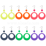 6 Pairs 6 Colors Donut Resin Dangle Earrings with Iron Pins for Women, Mixed Color, 97x54mm, 1 pair/color(EJEW-AN0004-14)