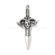 304 Stainless Steel Pendants, Antique Silver, Sword with Cattle, 48.5x22x6mm, Hole: 6.5x3.5mm(STAS-M336-02C-AS)