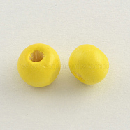 Dyed Natural Wood Beads, Round, Lead Free, Yellow, 8x7mm, Hole: 3mm(X-WOOD-Q006-8mm-03-LF)