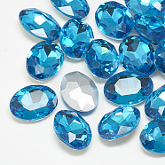 Pointed Back Glass Rhinestone Cabochons, Back Plated, Faceted, Oval, Aquamarine, 12x10x5mm(RGLA-T080-10x12mm-12)
