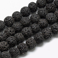 Natural Lava Rock Beads Strands, Dyed, Round, Black, 8~9mm, Hole: 1mm, about 46~48pcs/strand, 15.1 inch(G-S255-8mm-06)