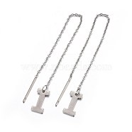 304 Stainless Steel Stud Earrings, Hypoallergenic Earrings, Ear Threads, Alphabet, Letter.I, 107~112x1mm, Pin: 15x0.7mm, letter: 11x5.5x0.5mm(EJEW-L205-01I)