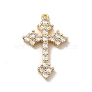 Rack Plating Brass Micro Pave Cubic Zirconia Pendants, Cadmium Free & Lead Free, Long-Lasting Plated, Religion Cross Charm, Real 18K Gold Plated, 25.5x16.5x3mm, Hole: 1mm(KK-P230-20G)