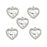 Alloy Rhinestone Pendants, Platinum Tone Hollow Out Heart with Footprint Charms, Crystal, 18x17.5x2.4mm, Hole: 2mm(ALRI-C007-14P)
