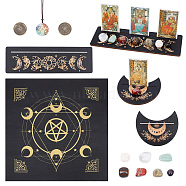Wiccan Altar Supplies Decorative, Including Wooden Tarot Card Stand Holder, Square Altar Tarot Tablecloth, Mixed Gemstone 7 Chakra Pendant Necklace with Gemstone Beads, Mixed Color, 490x490x0.3mm(AJEW-CN0001-57)