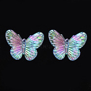 Electroplate Acrylic Pendants, AB Color Plated, Butterfly, Light Steel Blue, 31x41x4mm, Hole: 1.2mm(PACR-S225-02F)