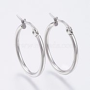 Tarnish Resistant 304 Stainless Steel Hoop Earrings, Hypoallergenic Earrings, Stainless Steel Color, 12 Gauge, 24~26x2mm, Pin: 0.7~1.3x0.68mm(X-EJEW-F105-10P)